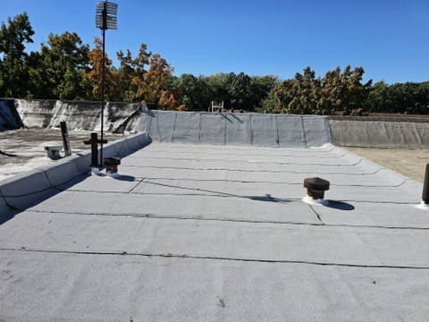 Full view of a Brooklyn flat roof with parapet walls on all sides