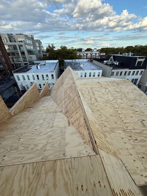 New OSB plywood roof deck Brooklyn before shingles