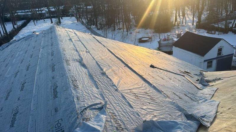 Roof underlayment aerial sunset view NJ
