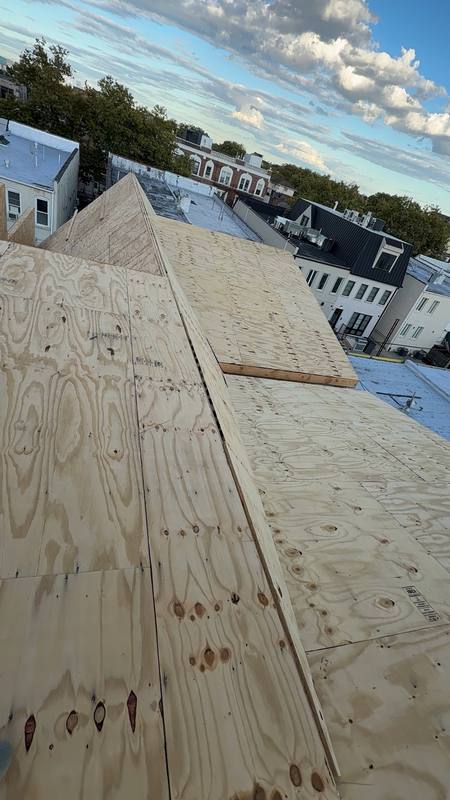 Plywood sheathing pyramid dormer Brooklyn