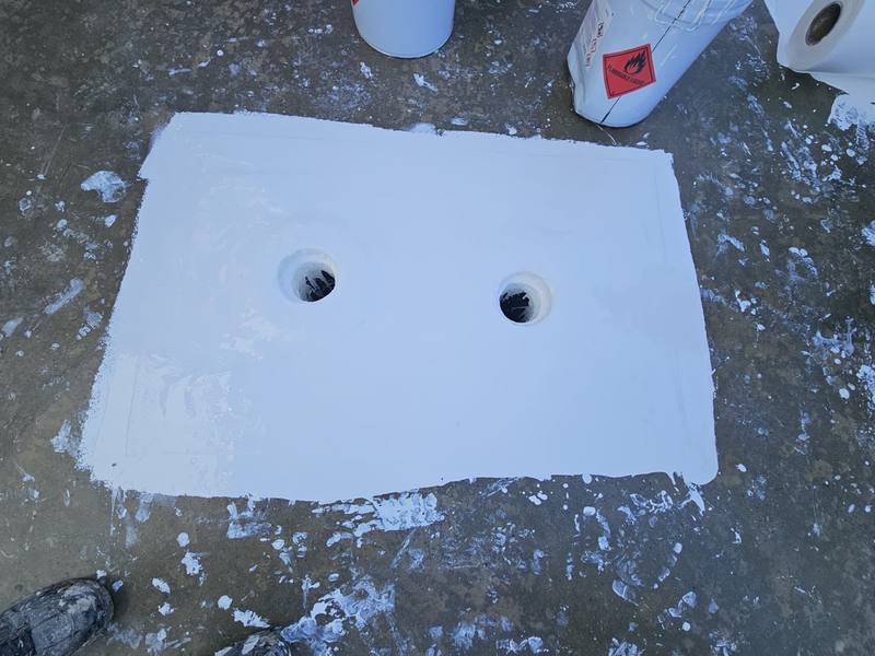 White waterproofing membrane applied balcony NYC