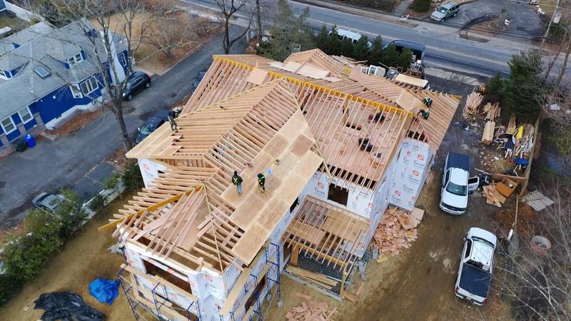 New construction roof framing NJ drone view